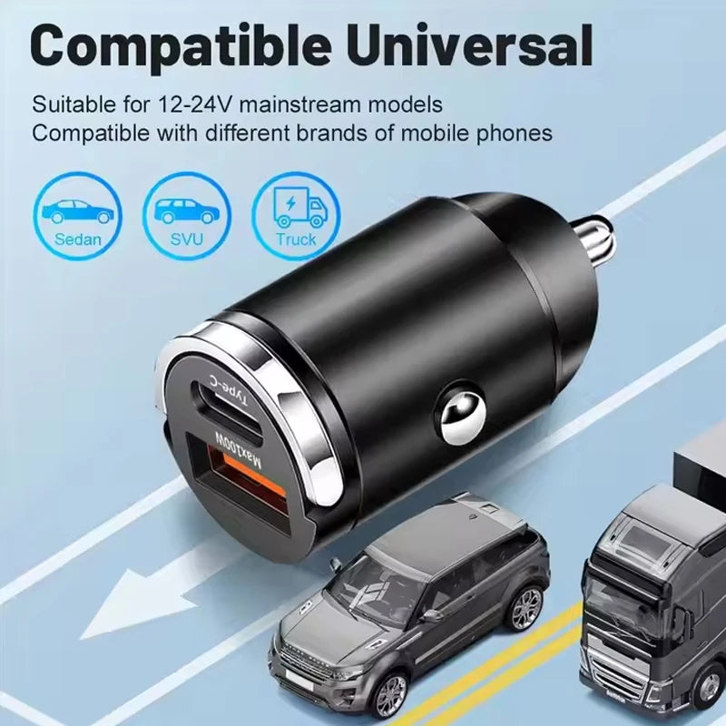 100W / 200W QC3.0 PD Car Charger 5A Fast Charing 2Port 12-24V Cigarette Socket Lighter Car USBC Charger for iPhone Power Adapter