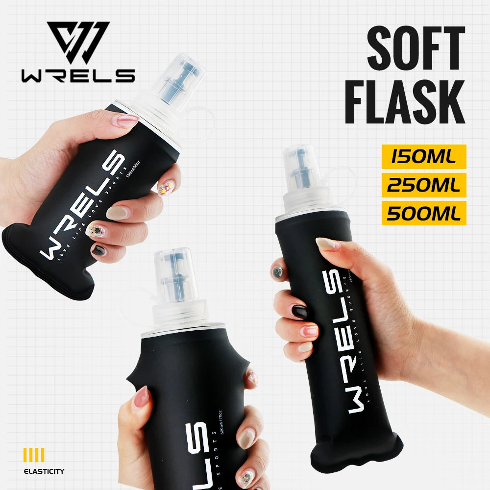 WRELS Soft Flask TPU Ultralight Collapsible BPA Free Leakproof Squeeze Running Hydration Vest Marathon Hiking Foldable Bottle