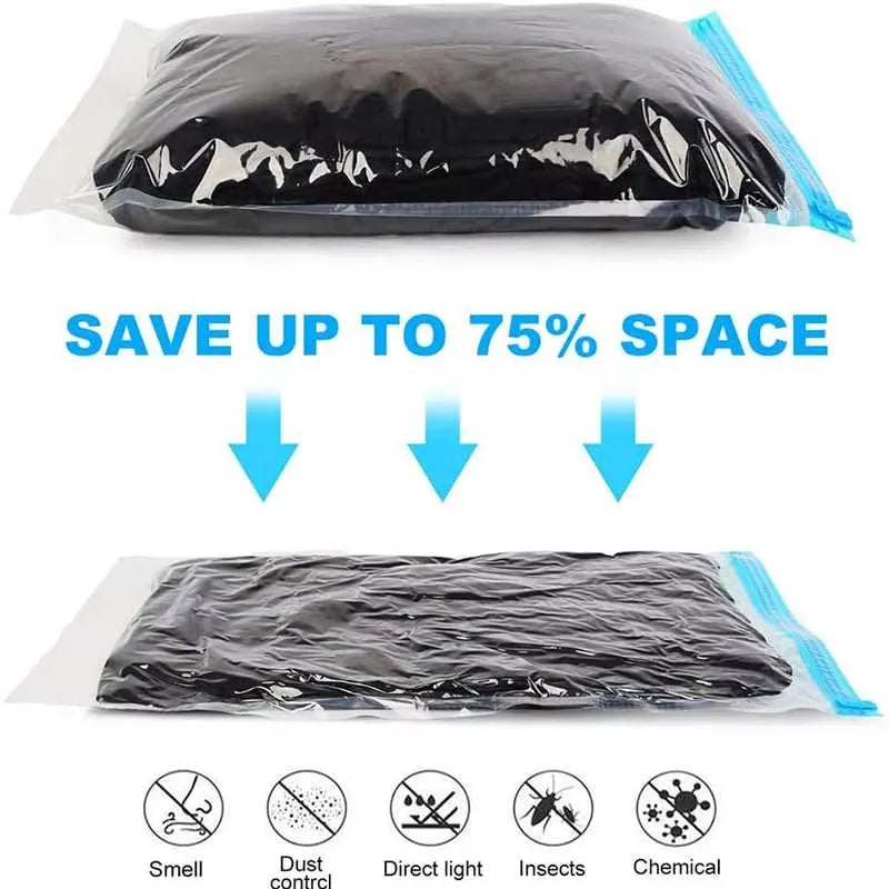 5 Pack Vacuum Compression Bags for Travel-Reusable Space Saving Storage No Pump Needed, Leak-Proof Organizer for Clothes&Luggage
