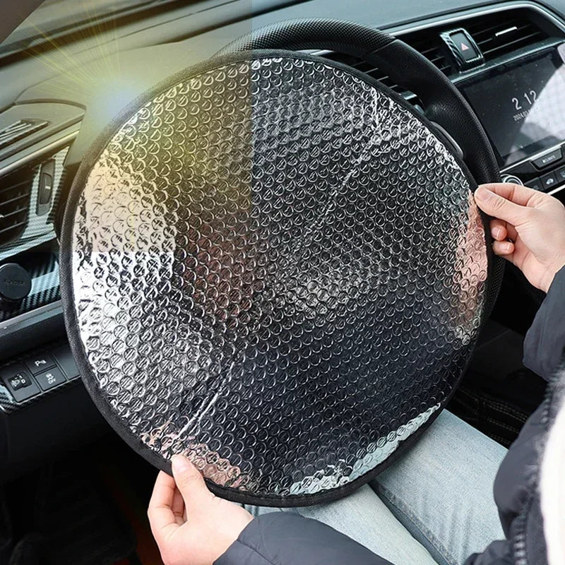Car Steering Wheel Cover Car Steering Wheel Sun Shade Double Thick Sun Protection Foldable Anti-uv Sunscreen Car Supplies Silver