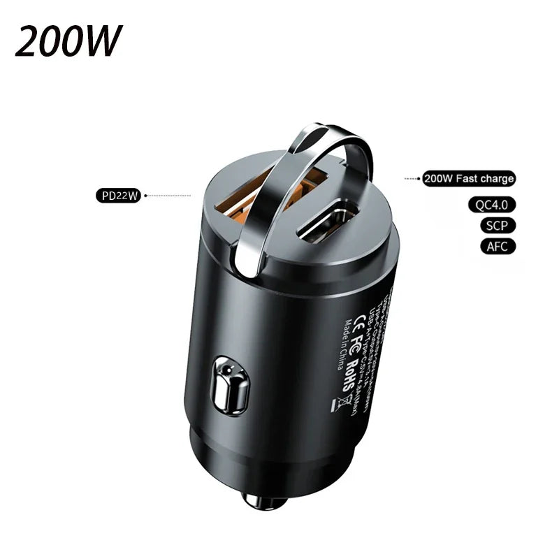 100W / 200W QC3.0 PD Car Charger 5A Fast Charing 2Port 12-24V Cigarette Socket Lighter Car USBC Charger for iPhone Power Adapter