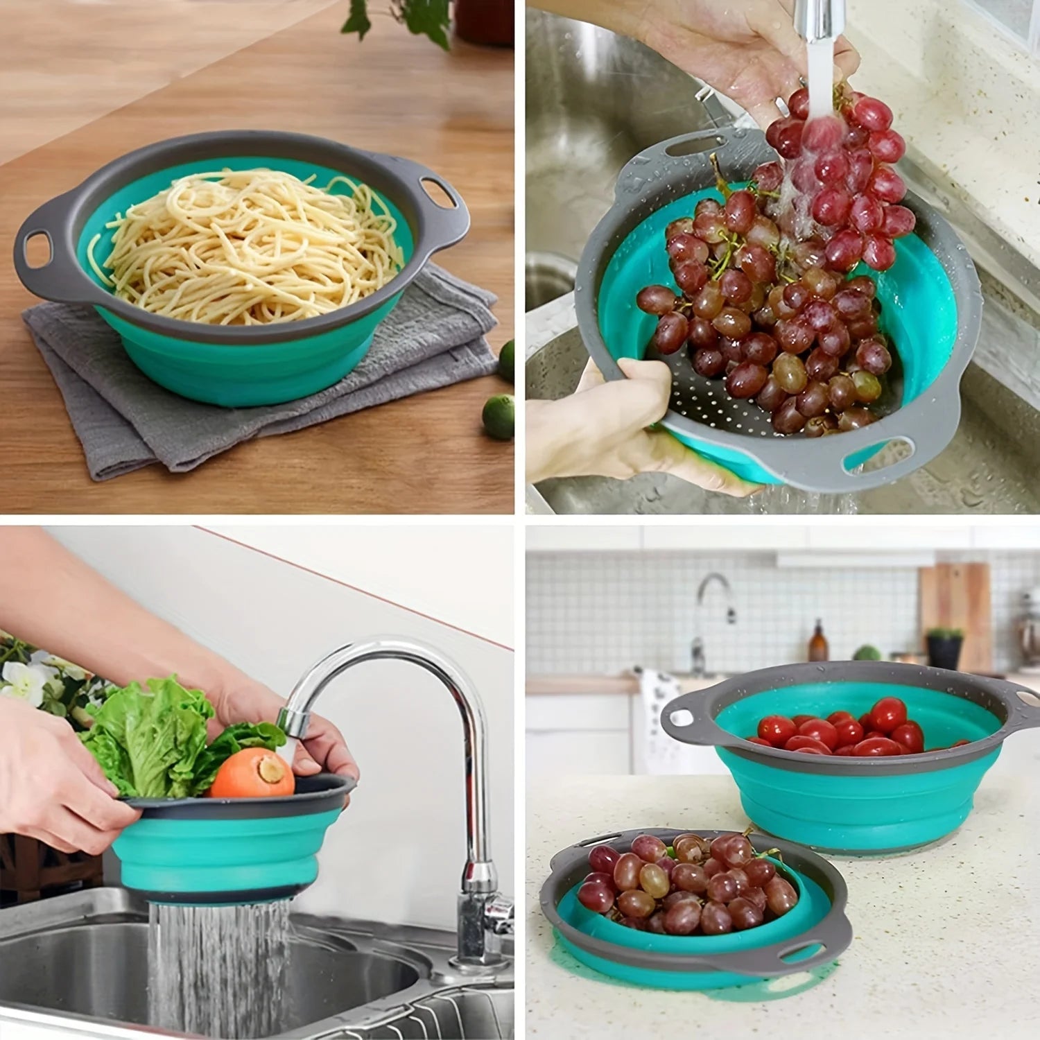 Silicone vegetable and fruit cleaning and drainage basket cleaning basket Folding water filter net Kitchen Gadgets foldable