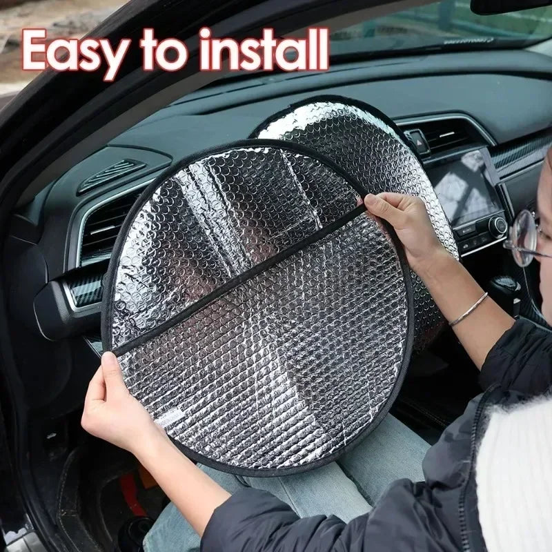 Car Steering Wheel Cover Car Steering Wheel Sun Shade Double Thick Sun Protection Foldable Anti-uv Sunscreen Car Supplies Silver