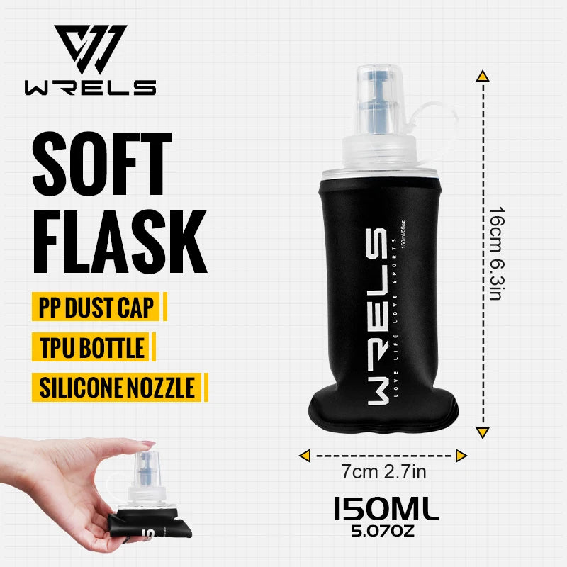 WRELS Soft Flask TPU Ultralight Collapsible BPA Free Leakproof Squeeze Running Hydration Vest Marathon Hiking Foldable Bottle