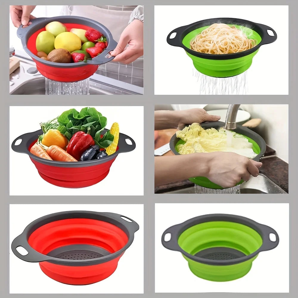 Silicone vegetable and fruit cleaning and drainage basket cleaning basket Folding water filter net Kitchen Gadgets foldable