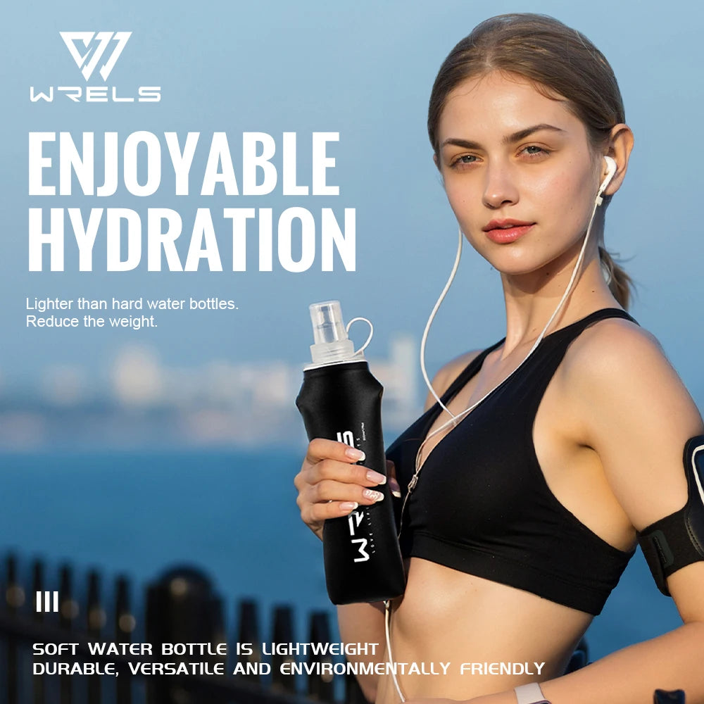 WRELS Soft Flask TPU Ultralight Collapsible BPA Free Leakproof Squeeze Running Hydration Vest Marathon Hiking Foldable Bottle