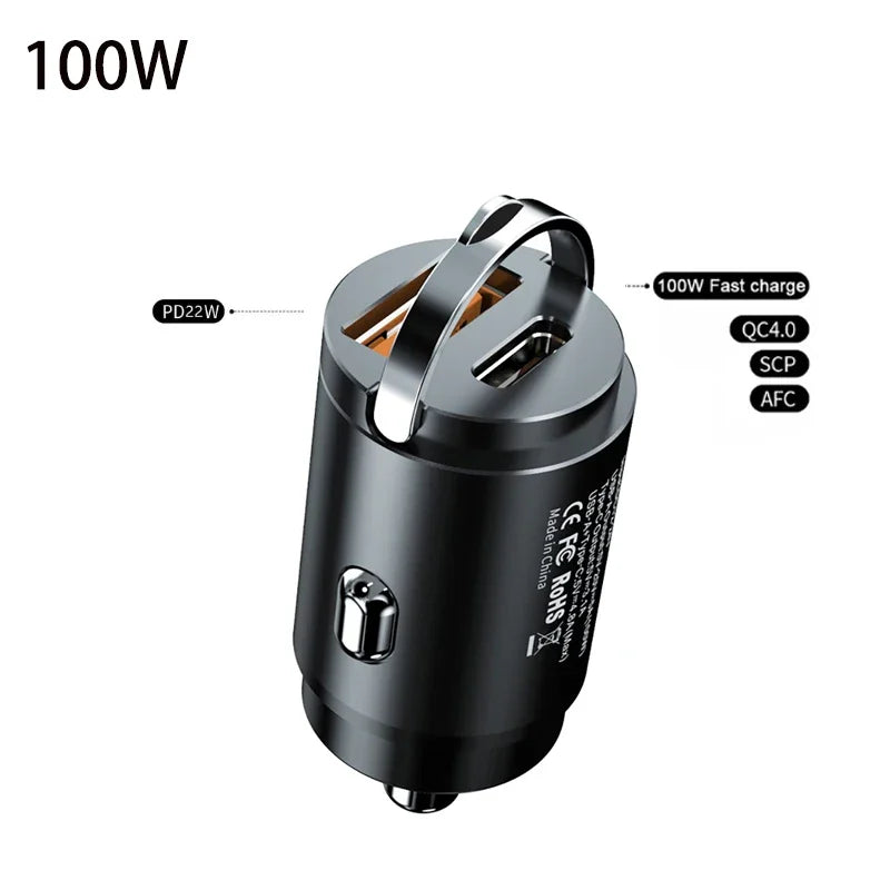 100W / 200W QC3.0 PD Car Charger 5A Fast Charing 2Port 12-24V Cigarette Socket Lighter Car USBC Charger for iPhone Power Adapter