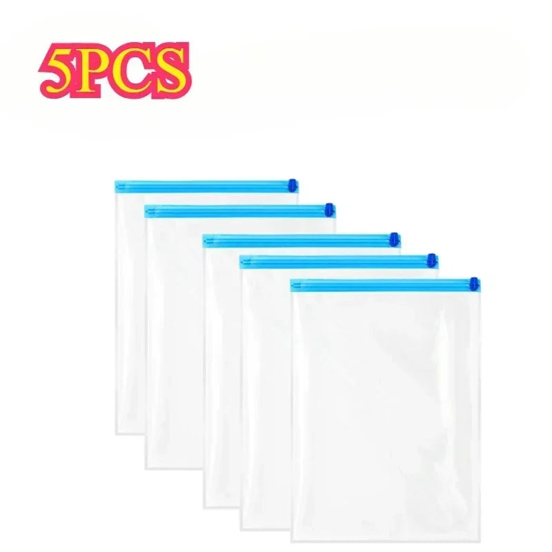 5 Pack Vacuum Compression Bags for Travel-Reusable Space Saving Storage No Pump Needed, Leak-Proof Organizer for Clothes&Luggage